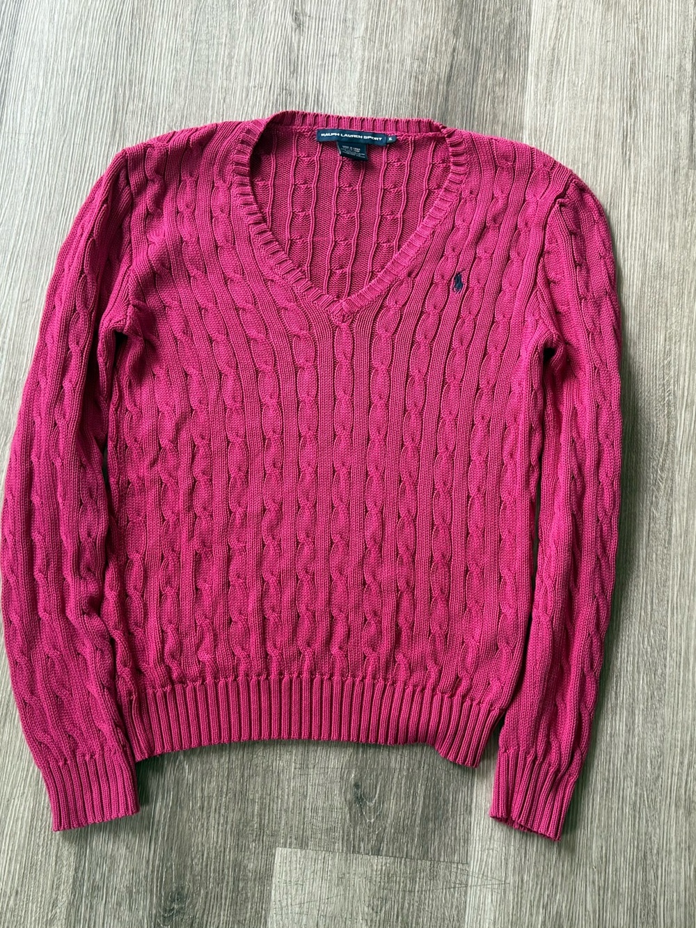 Polo Ralph Lauren Sport Cable Knit Sweater Pink XL Cotton Crewneck Classic